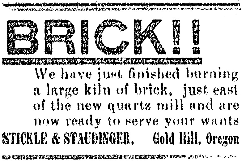 Stickle & Staudinger brickyard ad, December 19, 1900 Gold Hill News