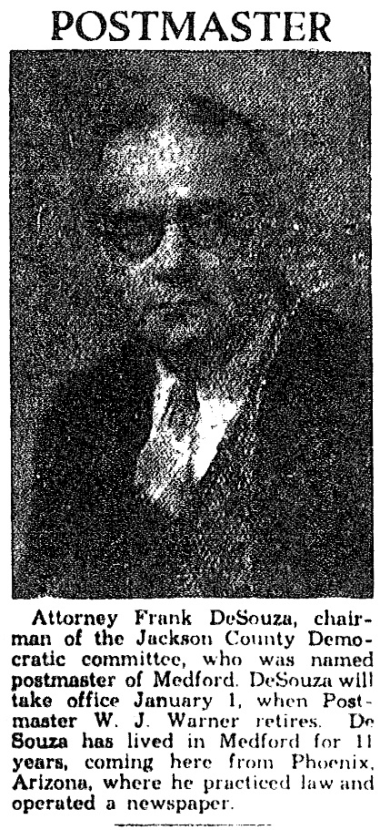 Frank DeSouza, December 29, 1933 Medford News