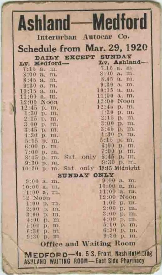 Interurban Autocar schedule 1920