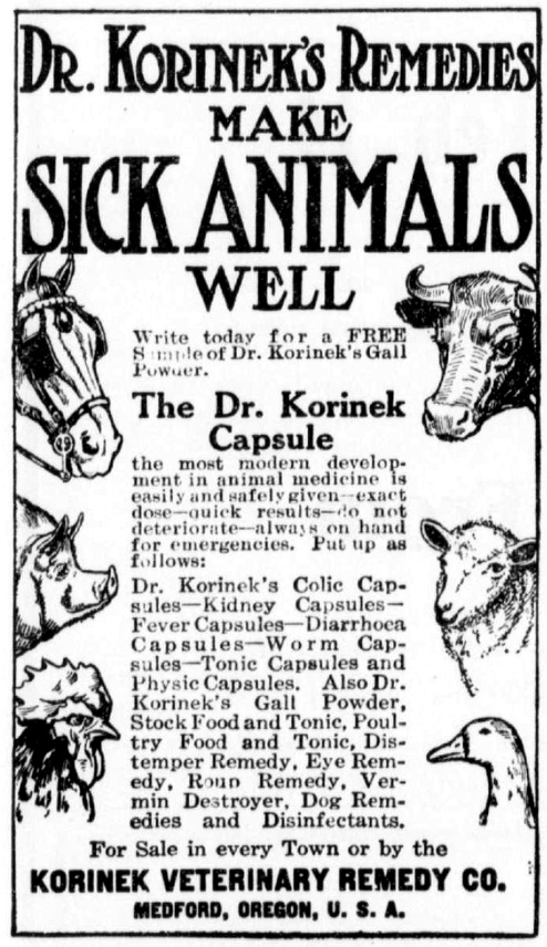 Korinek ad, February 7, 1914 Pacific Rural Press, page 181