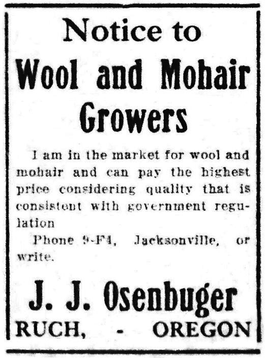 Osenbrugge ad, May 18, 1918 Medford Mail Tribune