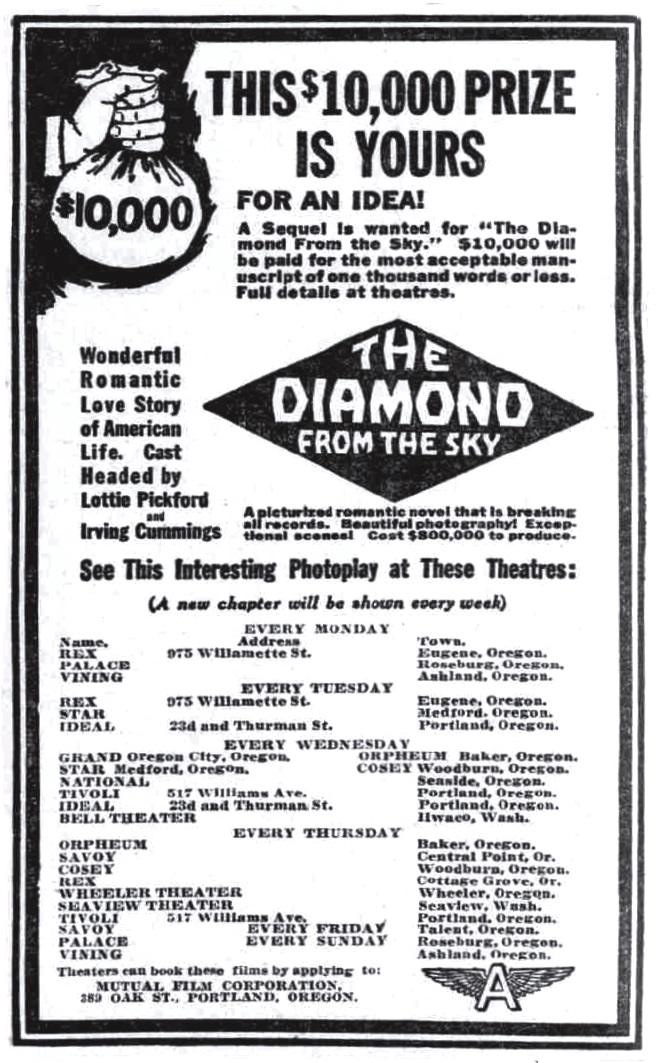 Savoy Theater ad, Oregonian, August 9, 1915