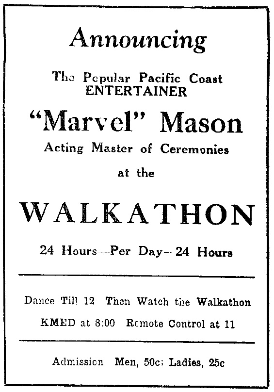 Walkathon ad, May 21, 1931 Medford Mail Tribune