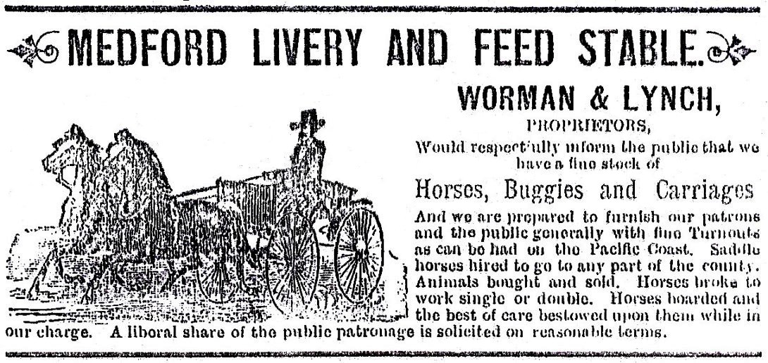 Medford Livery Stable ad 1886-87McKenney'sPacificCoastDirectory