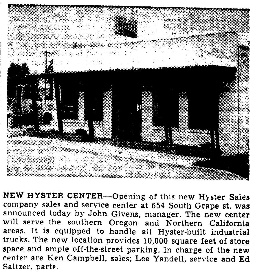 Hyster Sales Center, Medford, Oregon 1958