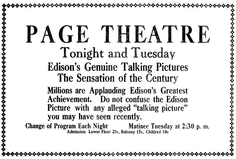 Page Theater ad, 1913-9-1MMT