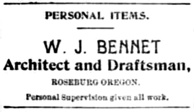 W. J. Bennet ad, January 24, 1895 Roseburg Plaindealer