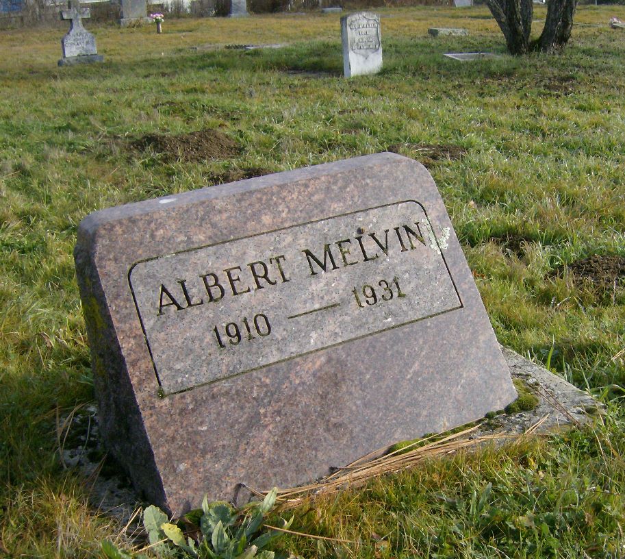 Albert Melvin's stone, Medford IOOF Cemetery, December 29, 2013