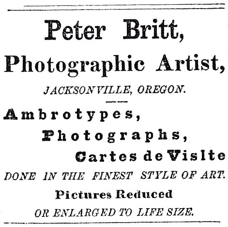 Peter Britt ad, August 22, 1867 Oregon Sentinel