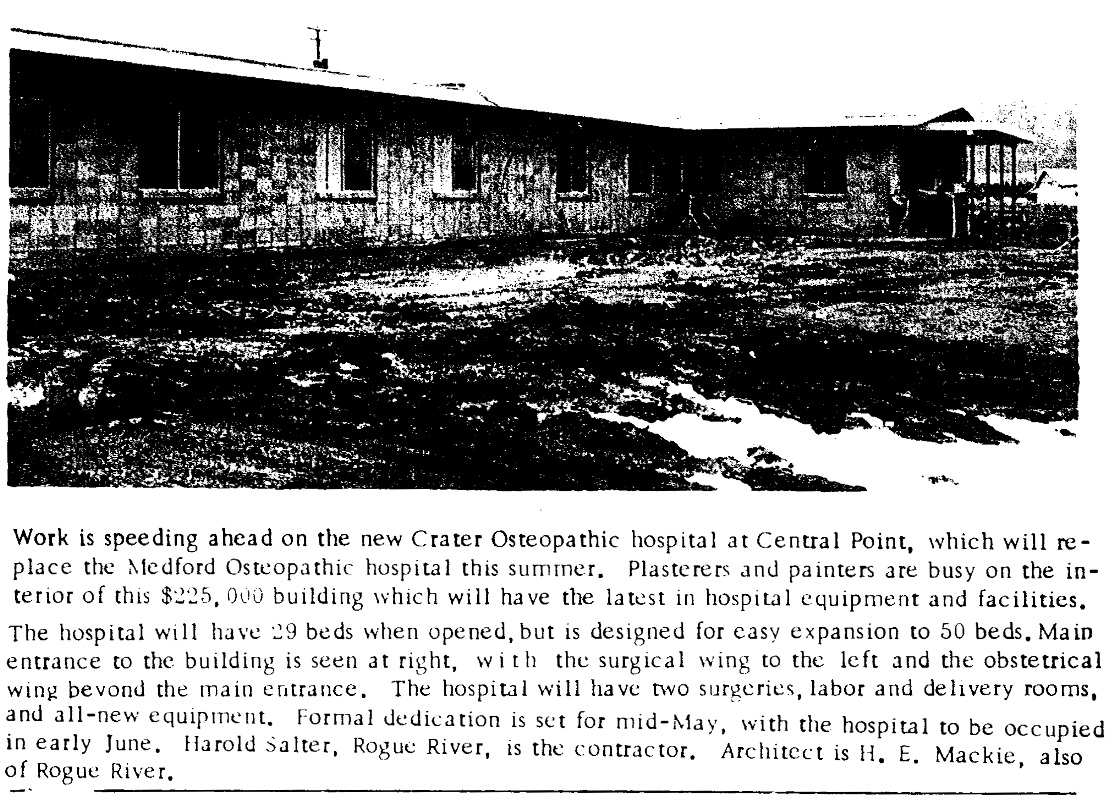 Crater Osteopathic Hospital, April 1, 1960 Rogue River Times