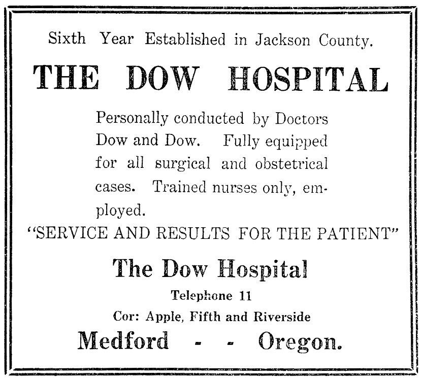 Dow Hospital ad, April 6, 1918 Jacksonville Post