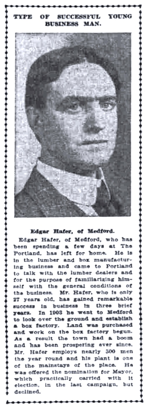 Edgar Hafer, August 14, 1906 Oregonian