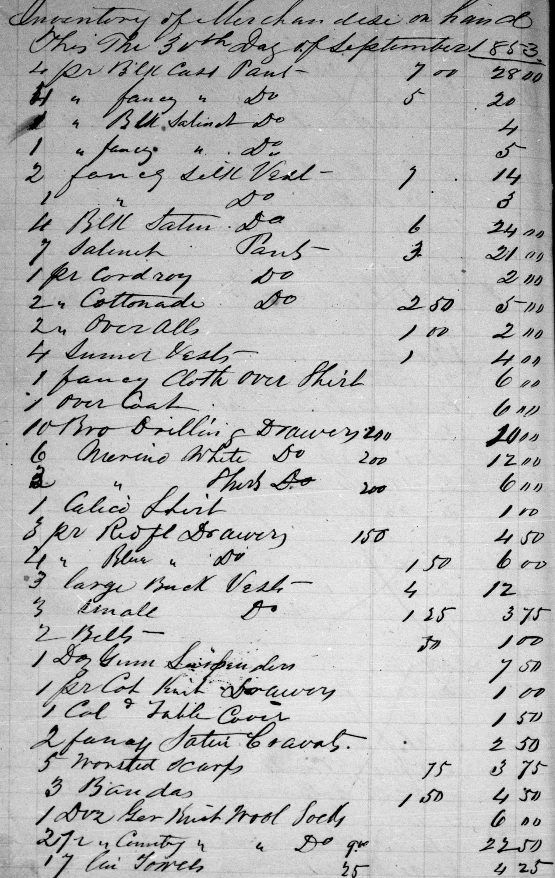 1853 Birdseye Store Inventory