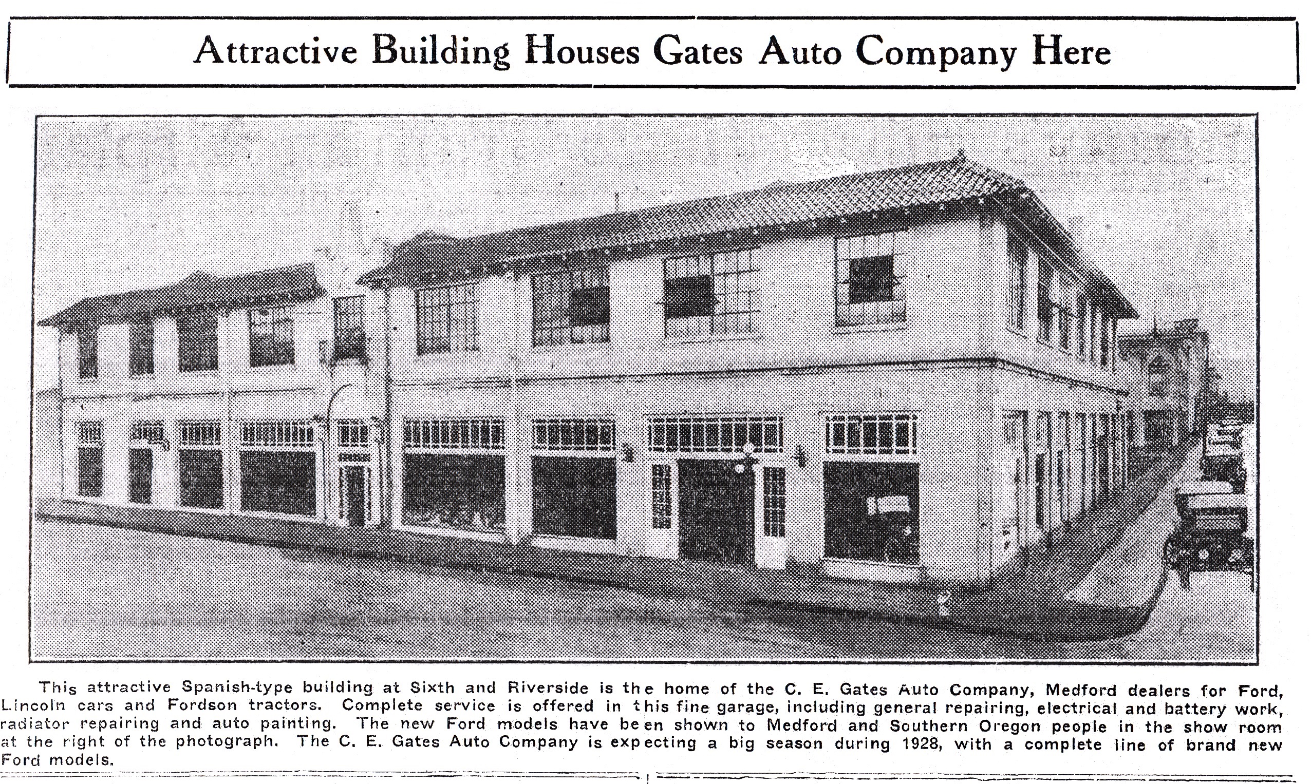 Gates Auto, January 1, 1928 Medford Mail Tribune