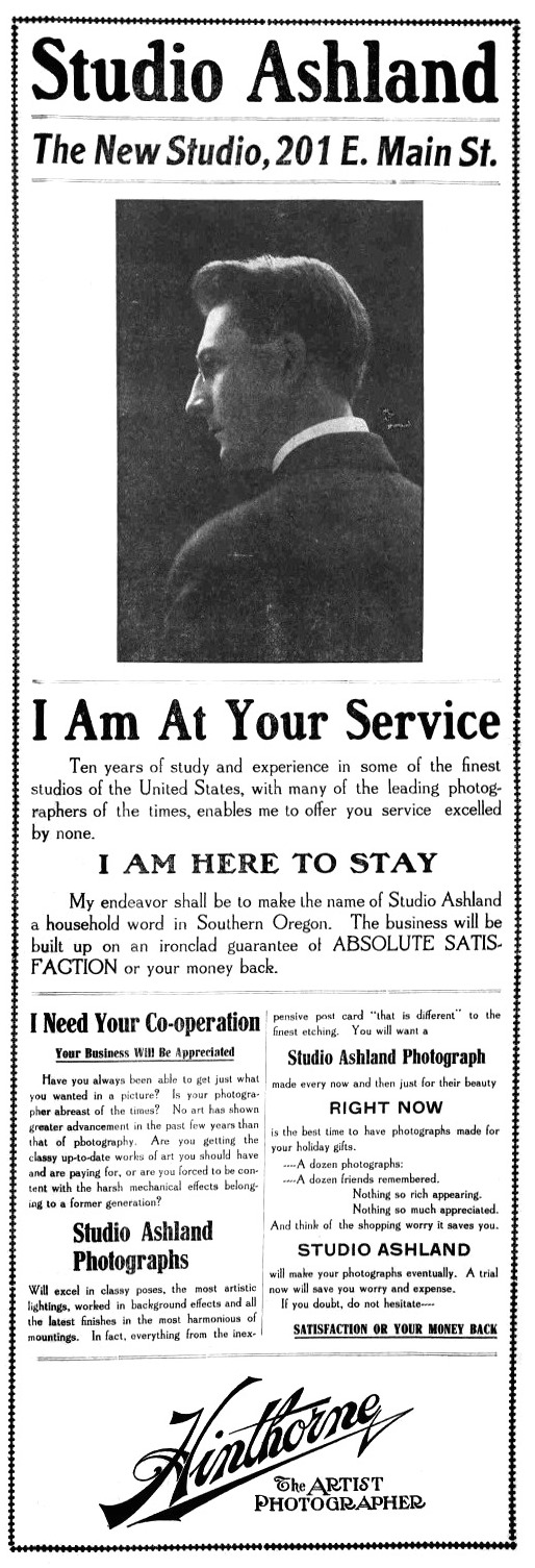 Hinthorne ad, October 23, 1913 Ashland Tidings