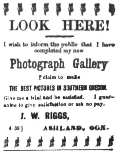 J. W. Riggs ad, January 16, 1880 Ashland Tidings