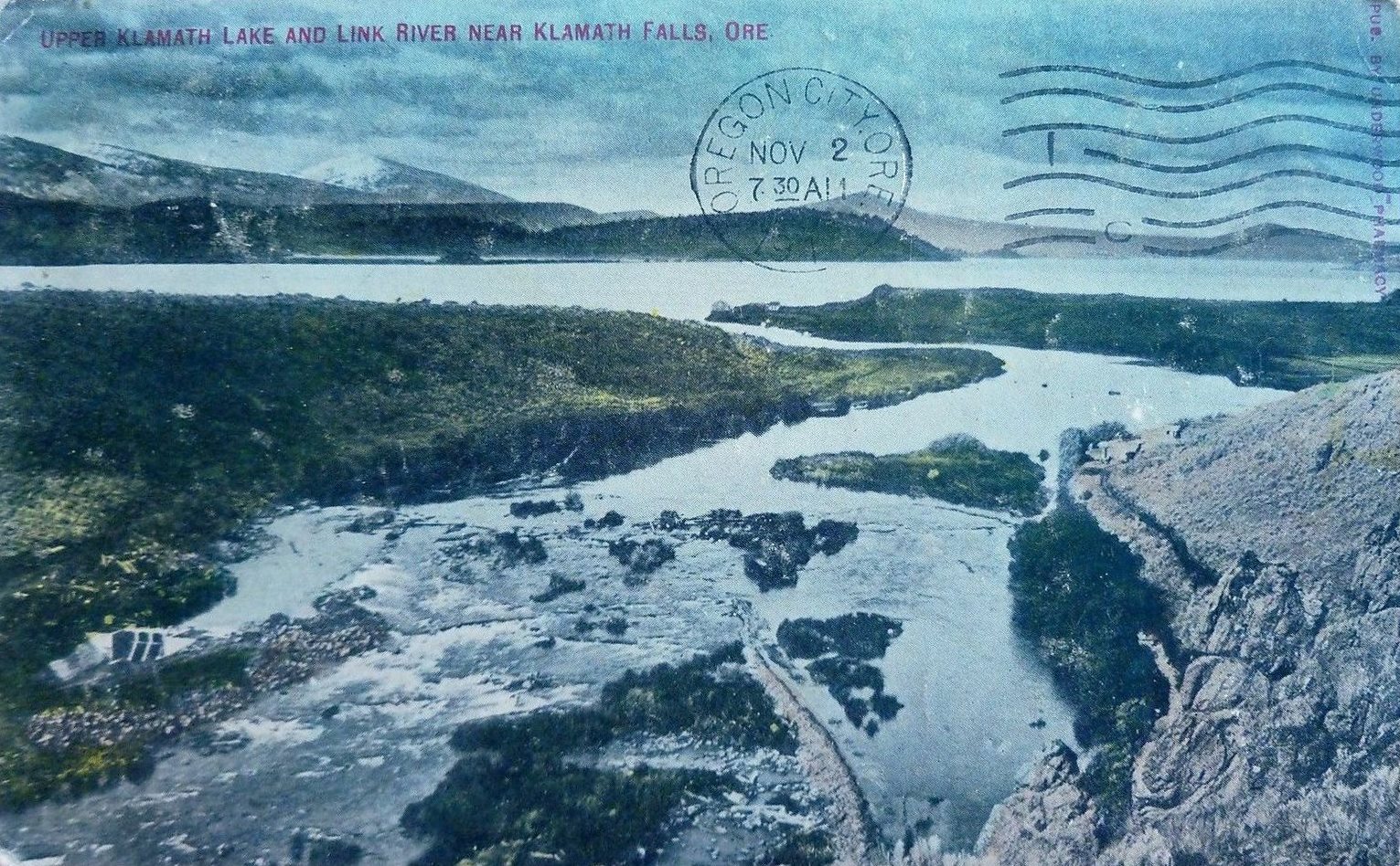 Link River and Klamath Lake postcard, postmarked November 1910