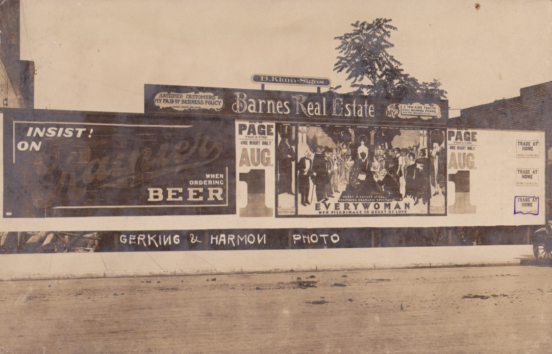 Blaine Klum billboard, Page Theater, July 1913