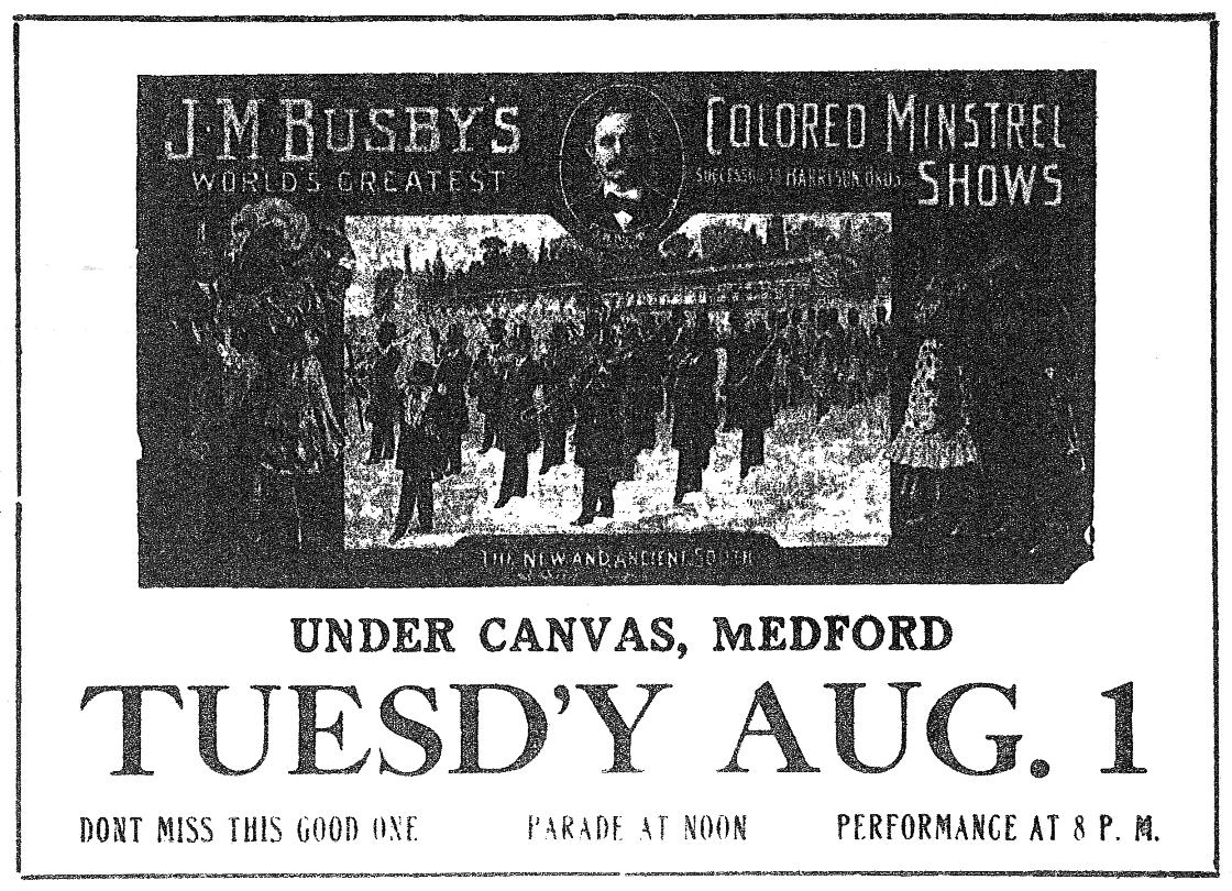 Minstrel Show ad, July 31, 1911 Medford Mail Tribune