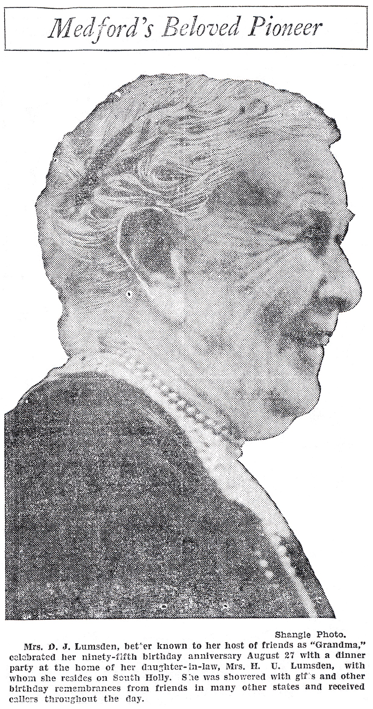 Elizabeth Freeman Lumsden, Medford Mail Tribune 1931