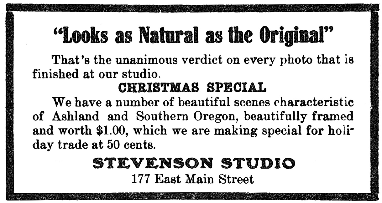 Stevenson Studio ad, December 17, 1917 Ashland Tidings