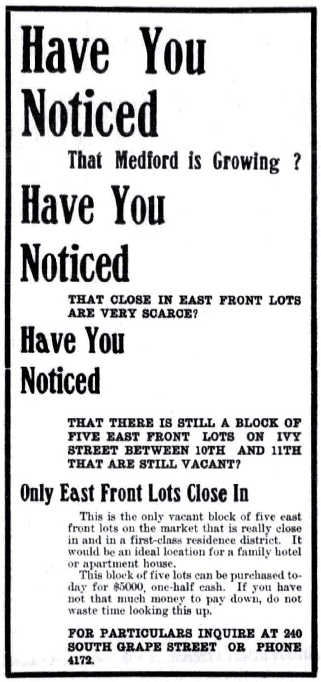 H. C. Stoddard ad, April 15, 1910 Medford Mail Tribune