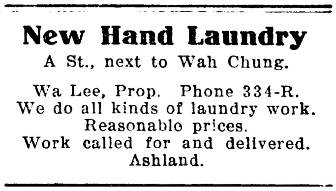 Wo Lee ad, May 3 through May 28, 1917 Ashland Tidings