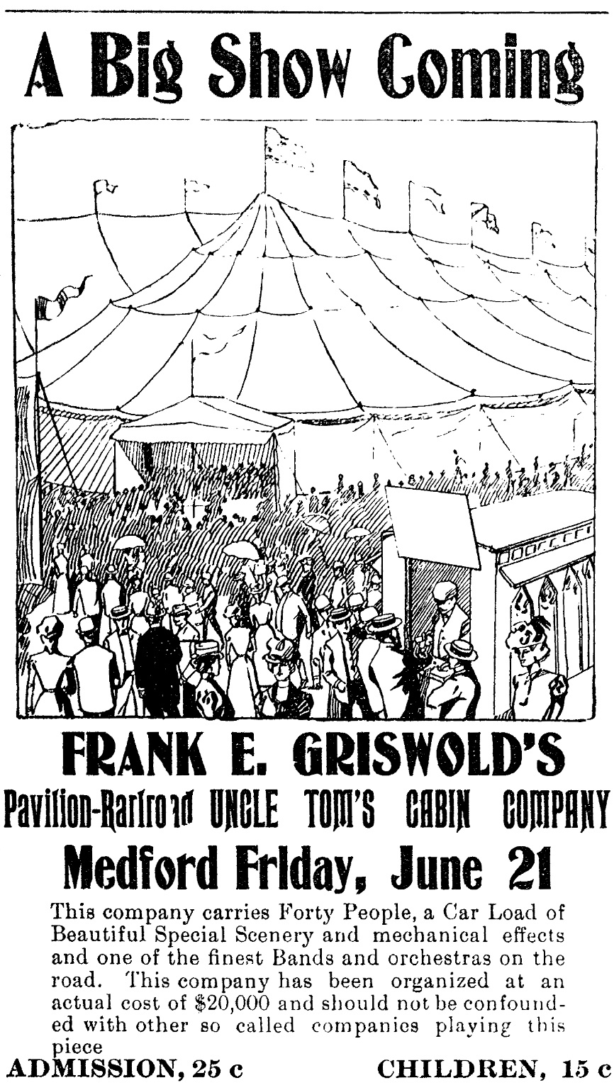 Uncle Tom's Cabin ad, June 21, 1901 Medford Mail
