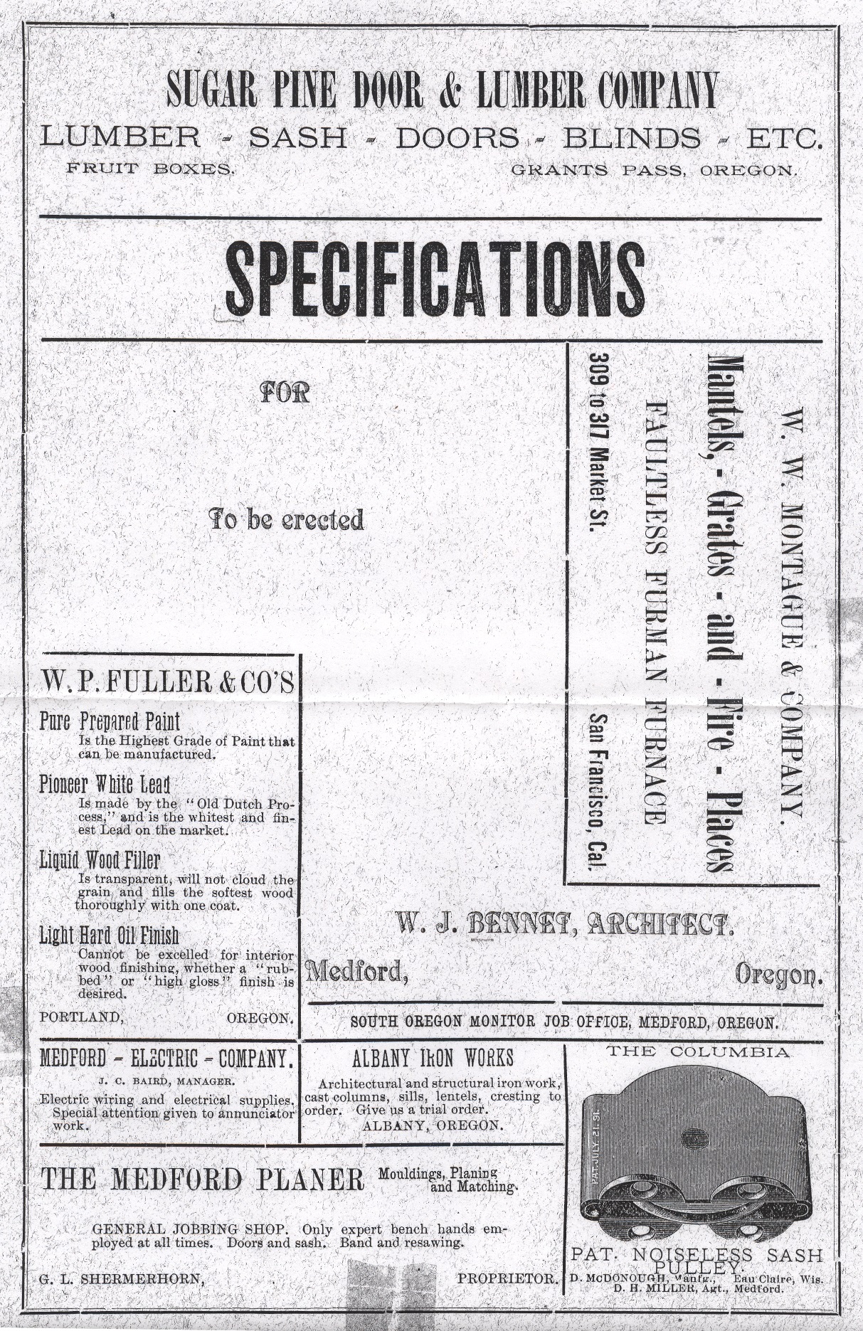W. J. Bennet specifications cover, 1895-96, Medford, Oregon