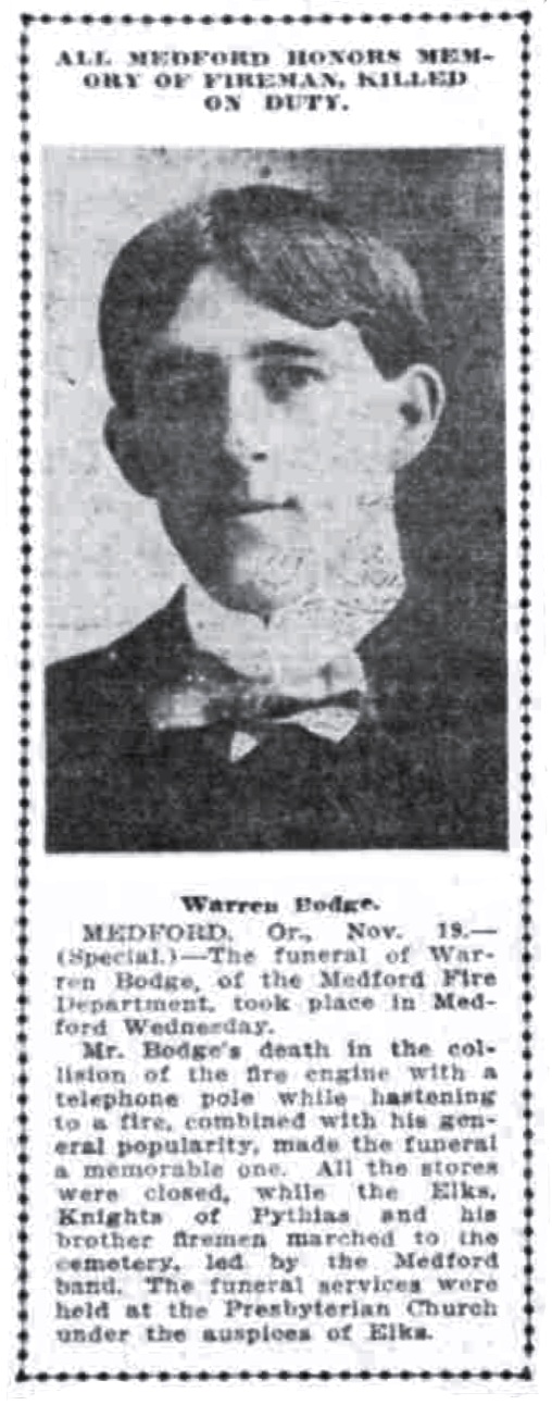 Warren Bodge, November 20, 1910 Oregonian