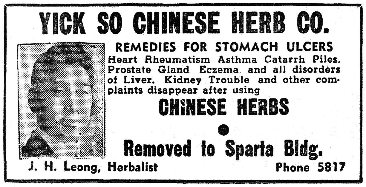 Yick So Chinese Herb Co. ad, October 31, 1944 Medford Mail Tribune