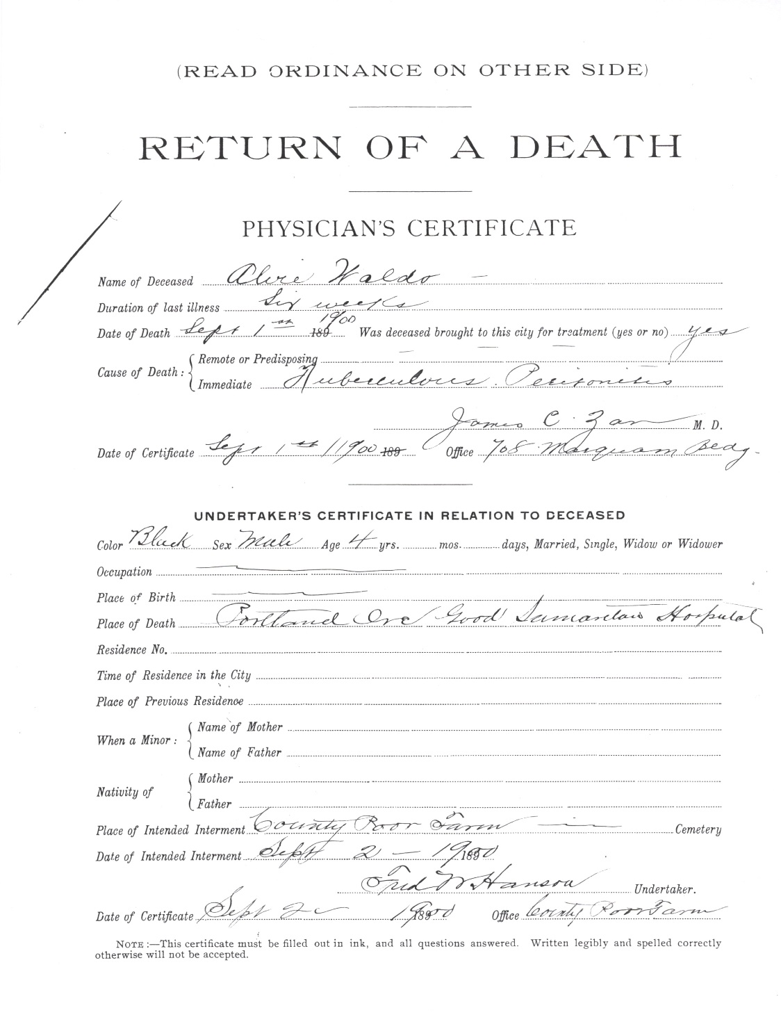 Alvia Waldo Death Certificate